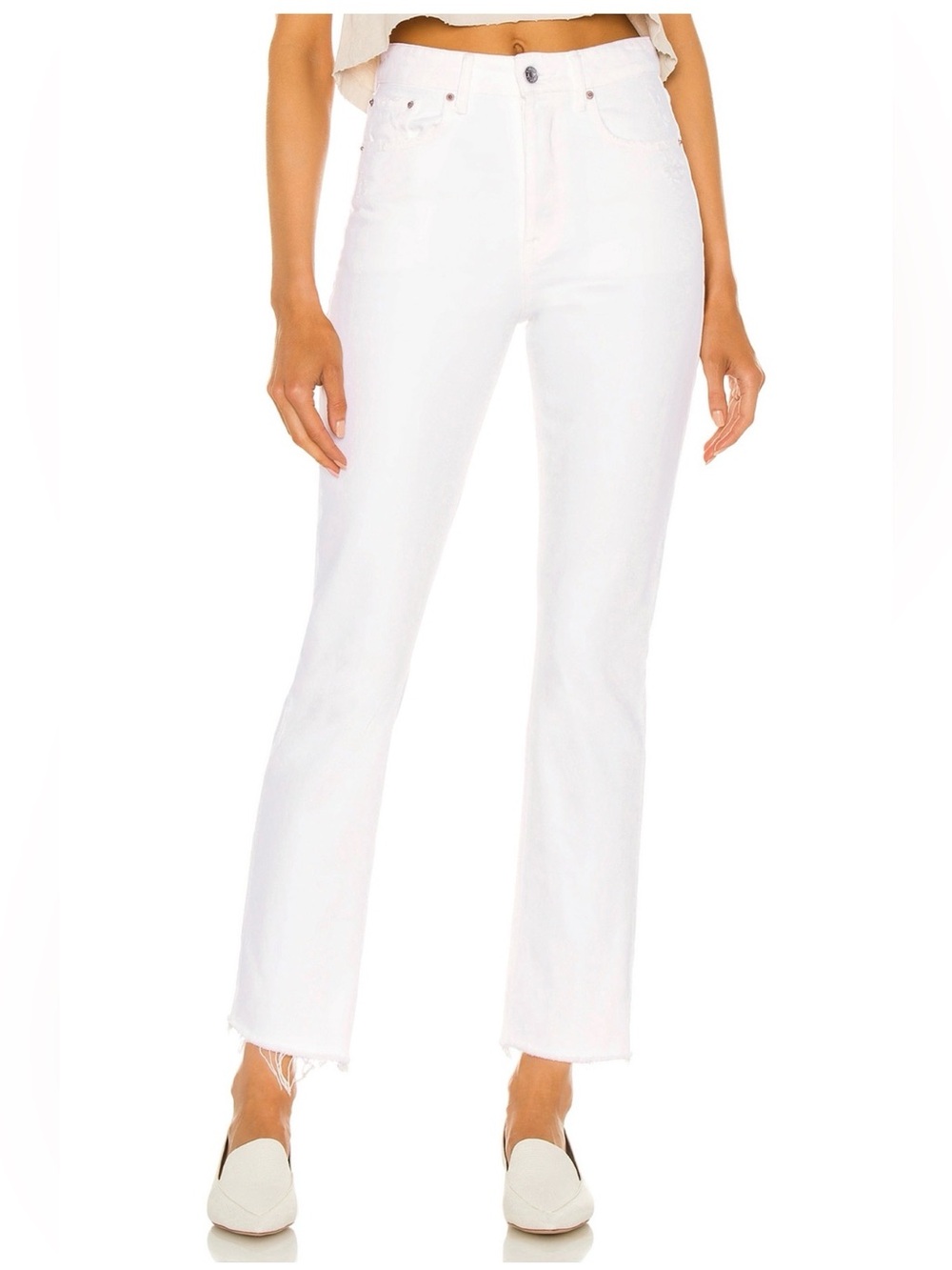 GRLFRND Karolina High Rise Straight Crop Jeans in Brentwood (White)
